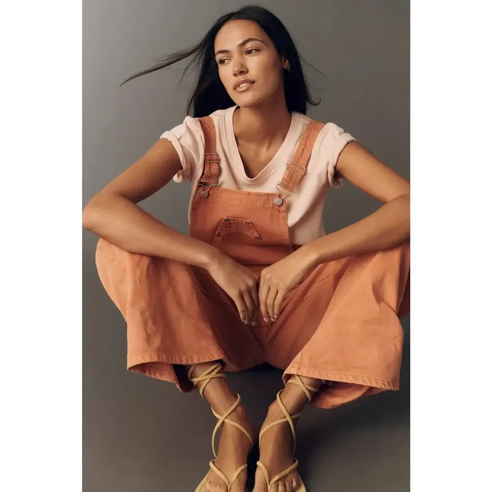 nwt ANTHROPOLOGIE PILCRO sz L Kayden Regenerative Cotton Barrel Overalls